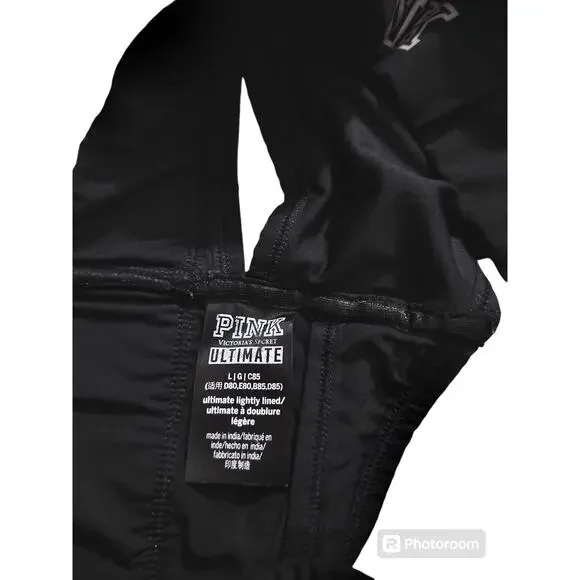 Pink victoria secrets ultimate lightly lined black sports bra wrap meshh size L - Picture 7 of 7
